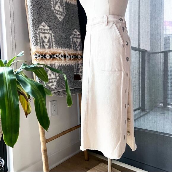 Thakoon Ecru Denim Side Button Closure Midi Skirt Women’s Size 0 NWT - Picture 4 of 14